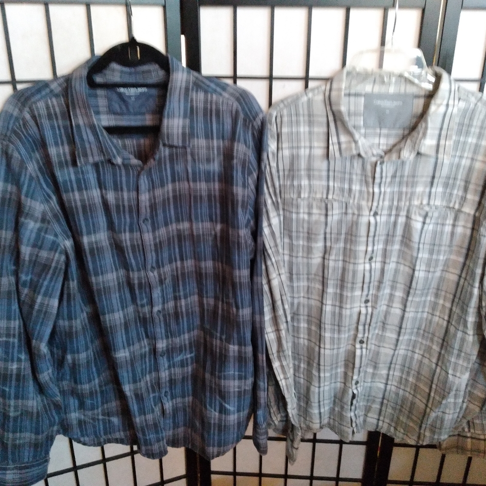 Calvin Klein Men's 2 pieces- XXL Plaid long sleeve cotton button- up shirts